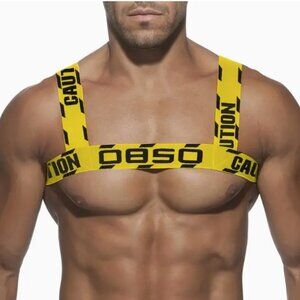 0850 Yellow Caution Men's High-Elasticity Plus Size Letter Print Shoulder Band
